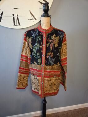 Vintage Tapestry button jacket multi pattern paisley floral Sag Harbor 14